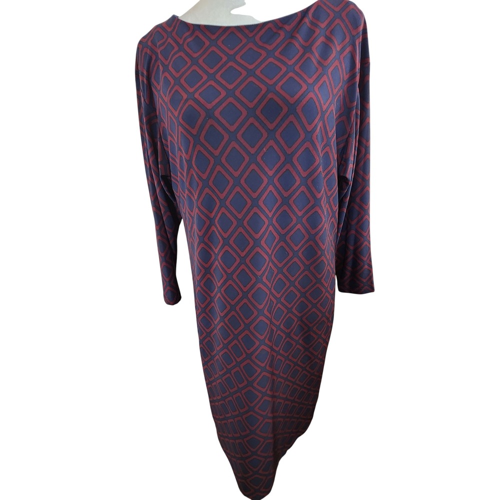 Lauren Ralph Lauren Womens Midi Shift Dress Size 8 Blue & Red Geometric Print